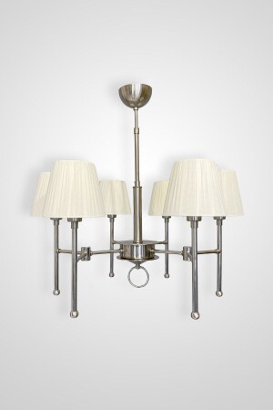 Stick Modern 6-Armed Fabric Headed Matte Chrome Color Coated Pendant Lamp Chandelier SSJAA1301 - Fivorno Aydınlatma