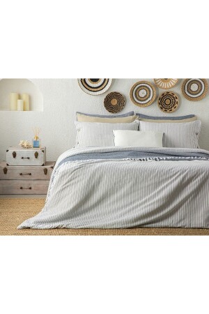 Stitch Line Yarn Dyed Single Duvet Cover Set 160x220 Cm Navy Blue TYCZ5G21RN168750373418775 - English Home