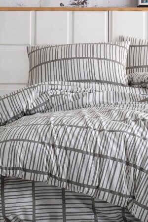 Stk Bettbezug-Set, doppelt bedruckt, Vektorkombination, gestreift, Grau, Ep-022687 - Enlora Home