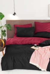 Stk Nevresim Takımı Çift Kişilik Çiftyönlü Siyah Bordo Ep-022849 - Eponj Home