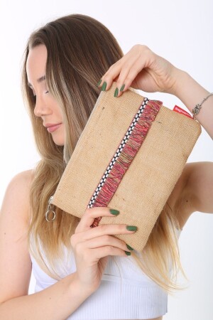 Stofftasche Jute Clutch Stofftasche Portemonnaie - Serkan Çanta Bez Çanta Atölyesi
