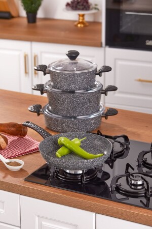 Stone 7 Pieces Granite Cookware Set Gray TAC-3632 - Taç