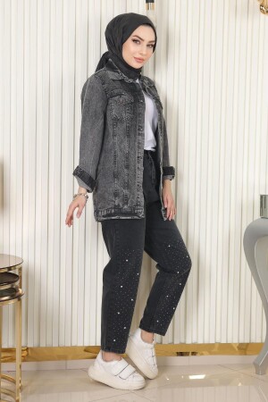 Stone Detailed Jeans Black 6094 - Modamihram