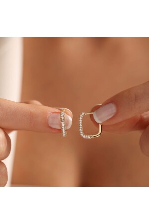 Stone Gold Hoop Earring Square Form 1. 5cm T12580 - Sembol Gold