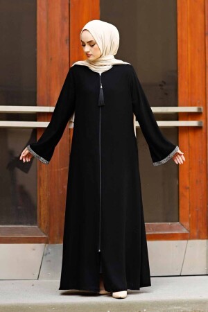 Stone Sleeve Abaya Long Sleeve Floor Length Zipper Floor Length Türkiye Islamic Fashion - Istanbul Styles