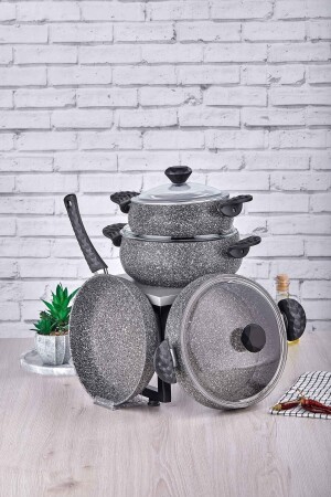 Stone Tombik 7-teiliges Kochgeschirrset Grau TYC00615336004 - Taç
