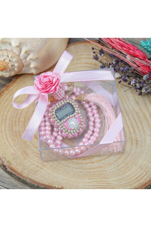 Stone Zikirmatik - Pearl Prayer Bead and Square Box Gift Pink - İkranur
