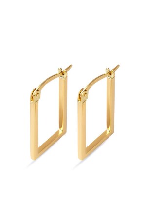 Stoneless 14 Carat Gold Rectangular Earrings - Bilezikci
