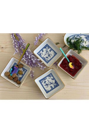Stoneware Snack Bowl 10 Cm 4 Pieces Blueblanc S-Plate-SQUARE-10-BLUEBLANC - DEDEMİN EMAYELERİ