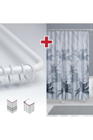 Storm Pattern Bath Curtain with Hanger Gift 180x200cm Single Wing Gray Shower Curtain - L Pipe with Gift - Tropikhome