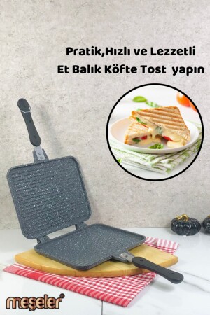 Stovetop Granite Casting Hand Toaster And Multi-Purpose Grill Pan Gray mslr0014 - MEŞELER