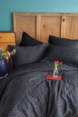 Strada Black Double 100% Cotton Satin Duvet Cover Set ISS-MAM-622142 - İssimo Home