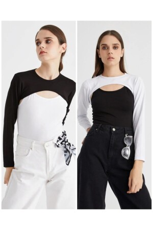 Straight Collar Neck Collar Arm Sleeve 2 Pieces (1 Black - 1 White) MMTKS715-01A - ALLURİNG