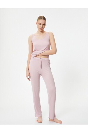 Straight Leg Pajama Bottoms Textured Waist Tied Modal Blend - Koton