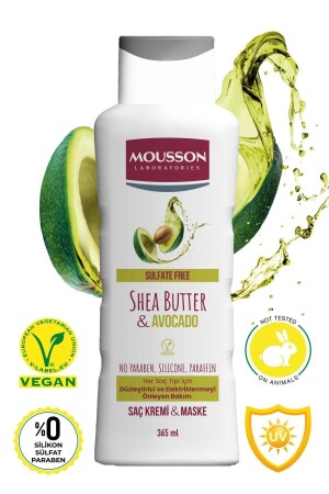 Straightening and Anti-frizz Hair Care Cream and Mask with Shea Butter & Avocado 365 ml - Mousson