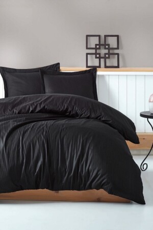 Streifen – Schwarzes Bettwäsche-Set für Doppelbett der eleganten Serie CTN-EGT-STP-STN-Ç. K-N. T-Schwarz - Cotton Box