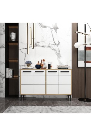 Stria Oak White Console, TV Stand, TV Unit, Coffee Corner, Bathroom Cabinet, Multi-Purpose Cabinet STRIAMESEWHITE - MERT SERT MOBİLYA