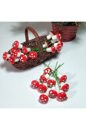 Stringed Artificial Mini Mushroom Ornament - 10 Pieces - Estetikev