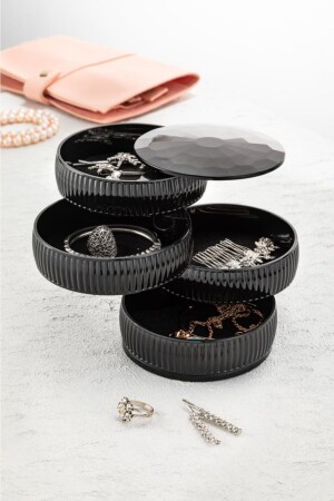 Striped 4 Tier Rotatable Cylinder Jewelry Organizer Black - Vienev