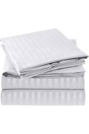 Striped Cotton Satin Non-Elastic Bed Sheet 180x260 240x260 Single - Double Hotel Bed Sheet - Good Morning