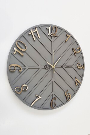 Striped Decorative Wall Clock Anthracite & Gold 50x50cm Silent Mechanism Nr50x50 - aSSe Tasarım