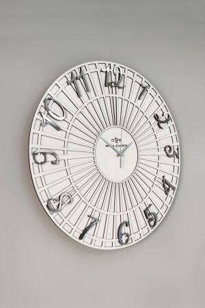 Striped Pattern White & Silver 50cm Wall Clock Silent Mechanism YNR50x50 - aSSe Tasarım