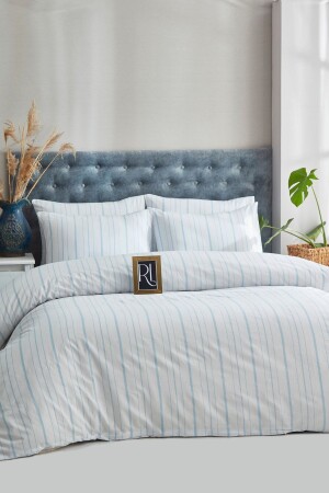 Striped Powder Blue Double Cotton Duvet Cover Set Nil2's - Ricco Lifes