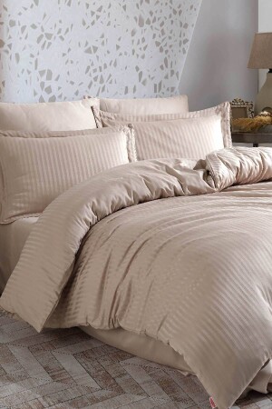 Striped Satin Double Jacquard Duvet Cover Set Beige EFB-RTL-HBY-ÇKSNVR-CZGL - Hobby