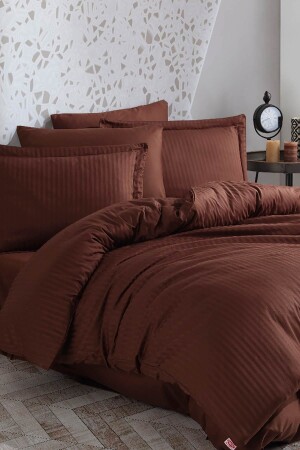 Striped Satin Double Jacquard Duvet Cover Set - Brown EFB-RTL-HBY-ÇKSNVR-CZGL - Hobby