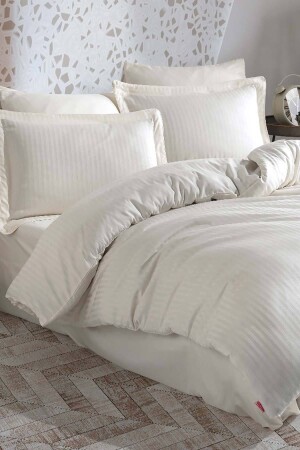 Striped Satin Double Jacquard Duvet Cover Set Cream EFB-RTL-HBY-ÇKSNVR-CZGL - Hobby