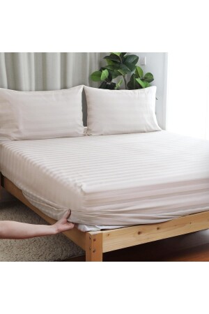 Striped Satin Fitted Sheet Set + Pillowcase Double - Single - Soft Colours