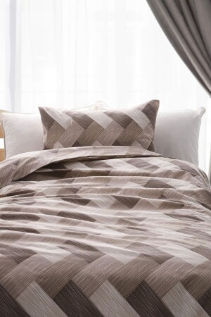 Striped Single Duvet Cover Set - Brown F1644 - FAVORA