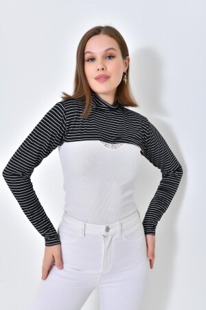 Striped Stand Collar Neck Collar Combed Cotton Women's Hijab Neck Collar Black White - Mirach