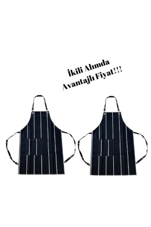 Striped Unisex Kitchen Apron with Pockets (Double Product) - Enoteks