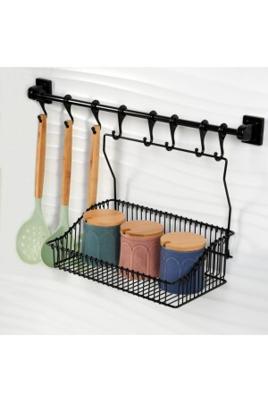 Strong Adhesion 8 Piece Hanger Rail (55 CM) 20x30 Wrought Iron Basket - Hagen