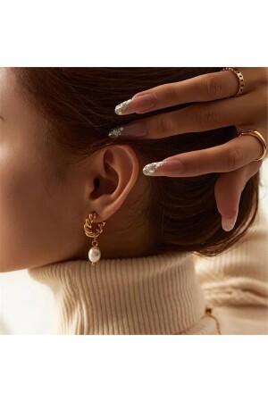 Studded Hoop Earrings with Pearls - Pelin Aksesuar