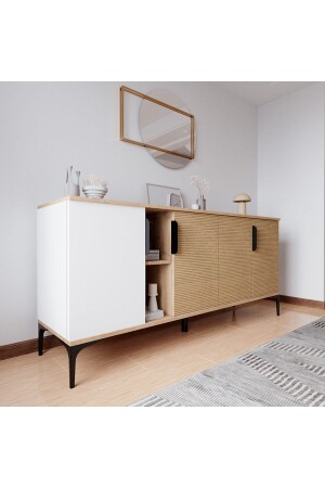 Style Console 180 Cm (METAL HANDLE, BASKET, WHITE) Living Room Console TV Console Trz12564 - ALONEX HOME