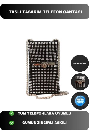 Stylish Gift Women's Phone Shoulder Bag Wallet with Shiny Stone Silver Chain Shoulder Strap MDLPLLU - madamlina