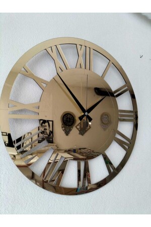 Stylish & Modern Decorative Wall Clock with Gold Mirrored Plexiglass Roman Numerals on MDF 50x50 Cm Zyk384065012 - Palm Decor
