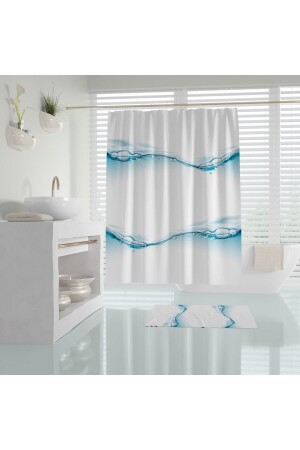 Su Damlası Baloncuk Desenli Dijital Baskılı Solma Yapmaz Su Geçirmez Polyester Kumaş Banyo Perdesi - Tropikhome