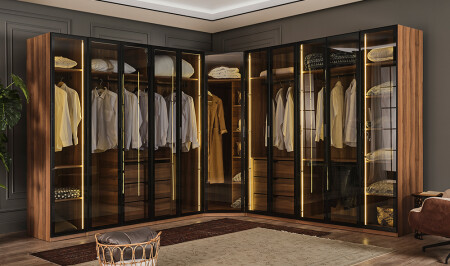 Suare Walnut Corner Wardrobe - Cadde Yıldız