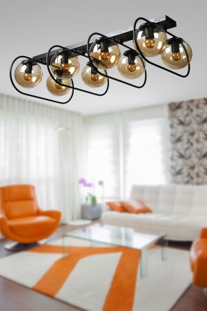 Suhan 8. Row of Black Honey Globe Glass Chandelier BEG1042BEG08 - Begüsa