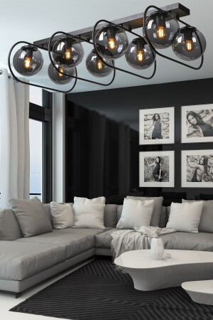 Suhan 8. Row of Black-smoked Globe Glass Chandelier BEG1042BEG08 - Begüsa