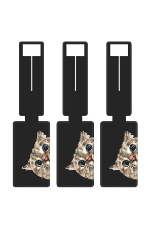 Suitcase Tag 3 Pieces Patterned Silicone Nameplate Suitcase Luggage Tag Cat Look - Senada