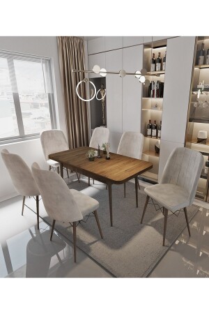Sümela 80x130(CLOSED) 80x170(OPEN) Dining Table Set Kitchen Table Set Cream with 6 Chairs TYC00756338696 - Avvio