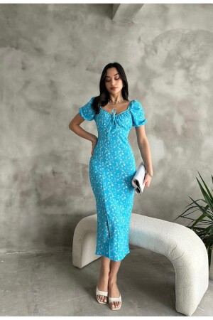 Summer Floral Pattern Watermelon Sleeve Slit Detail Dress - Enterstore