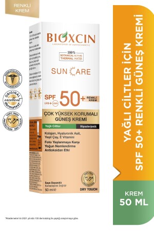 Sun Care SPF 50 Getönter Sonnenschutz für fettige Haut 50 ml – Collagen Dry Touch Getönt - Bioxcin