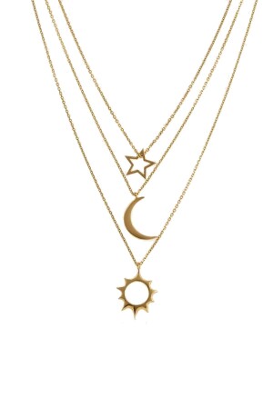 Sun Moon Star Row Silver Necklace kl279 - bigakan