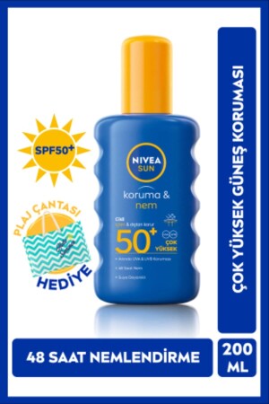 Sun SPF 50+ Protection & 48 Hour Moisturization Sunscreen 200 ml Spray-Beach Bag Gift - Nivea