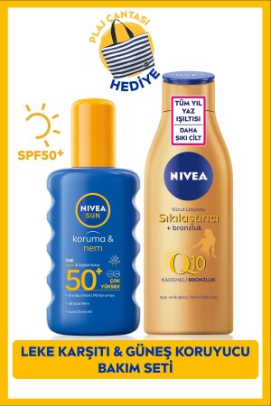 SUN Sunscreen Spray SPF50 200ml and Q10 Firming Bronzing Body Lotion 200ml - Nivea